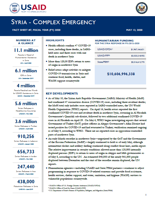 USG Syria Complex Emergency Fact Sheet #7 - 05-12-2020