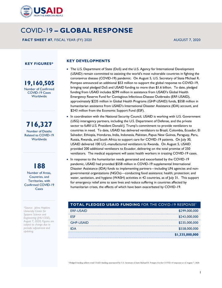 COVID-19 Global Response Fact Sheet #7 - August 7, 2020