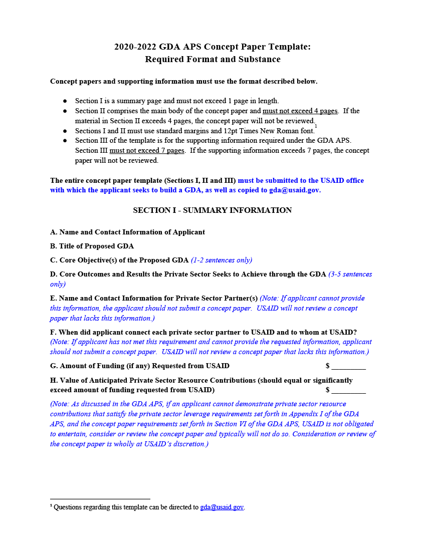 2020-2022 GDA APS Concept Paper Template: Required Format and Substance