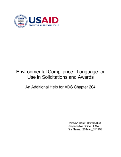 204sac: Environmental Compliance: Language for Use in Solicitations  and Awards 