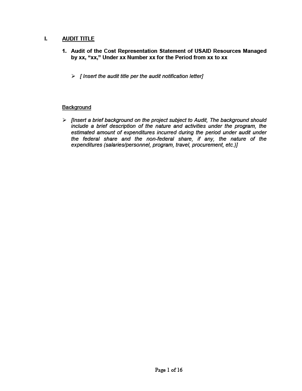 ATTACHMENT 5 - Costs Representation Statement SOW