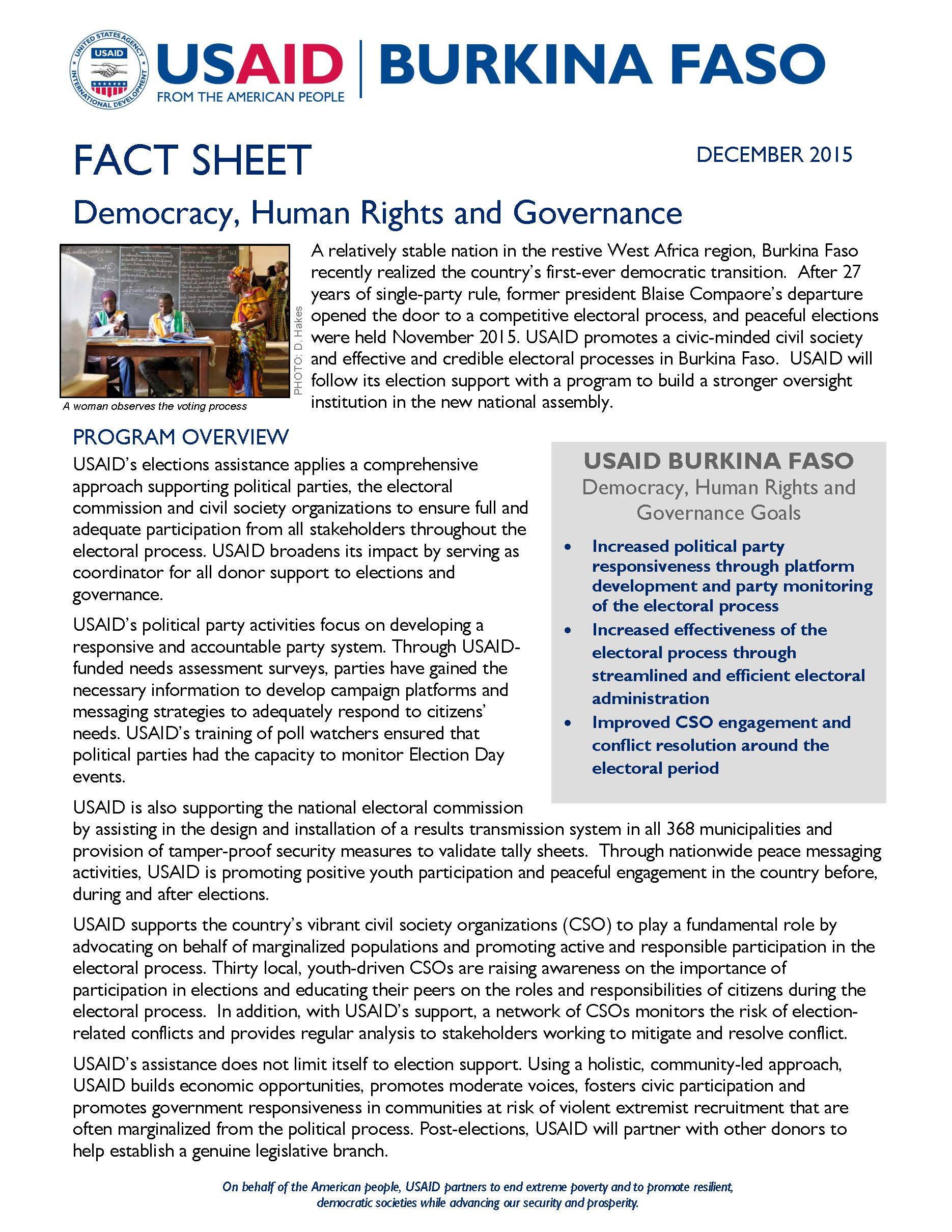 Burkina Faso Democracy, Human Rights and Governance Fact Sheet