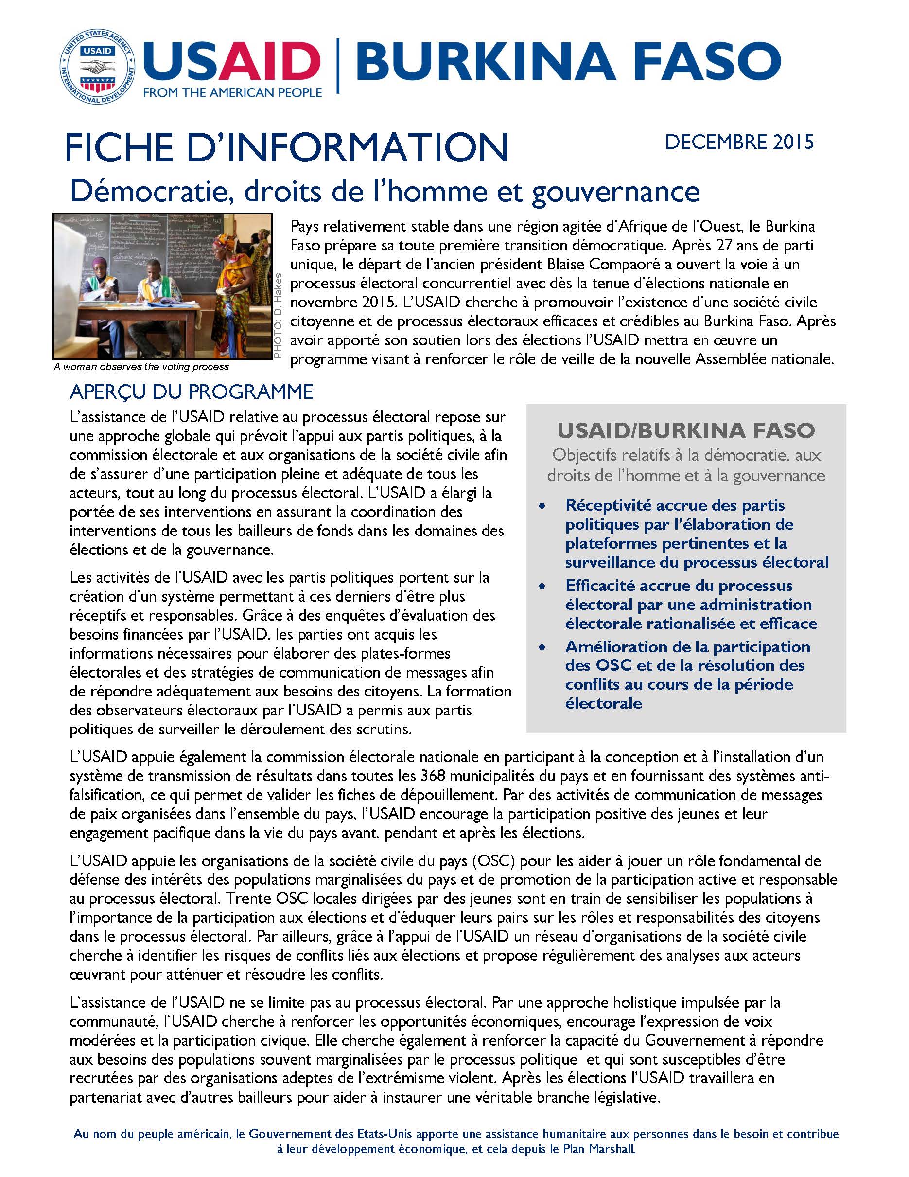 FICHE D’INFORMATION Démocratie, droits de l’homme et gouvernance