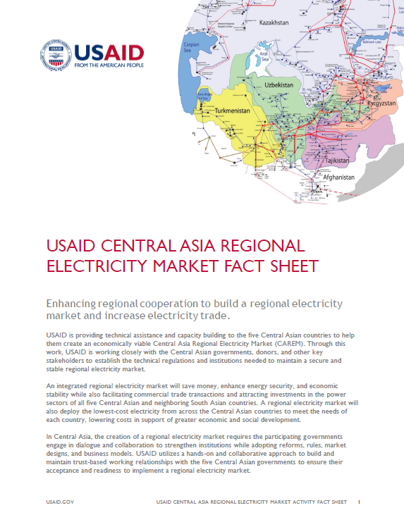 USAID's Central Asia Regional Electricity Market Fact Sheet