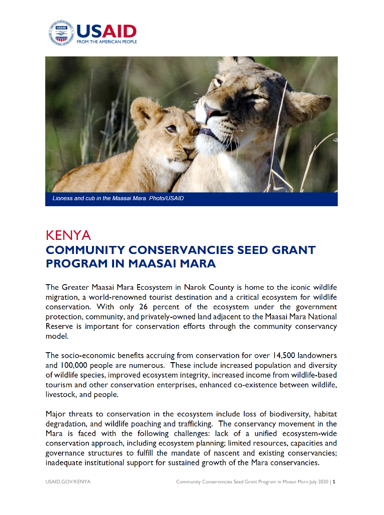 Community Conservancies Seed Grant Program in Maasai Mara Fact Sheet