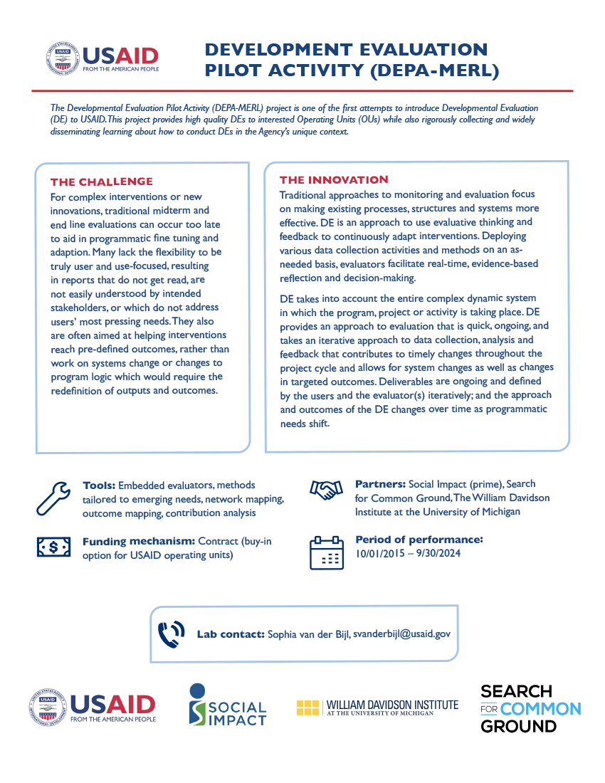 Developmental Evaluation Pilot Activity (DEPA-MERL) Fact Sheet