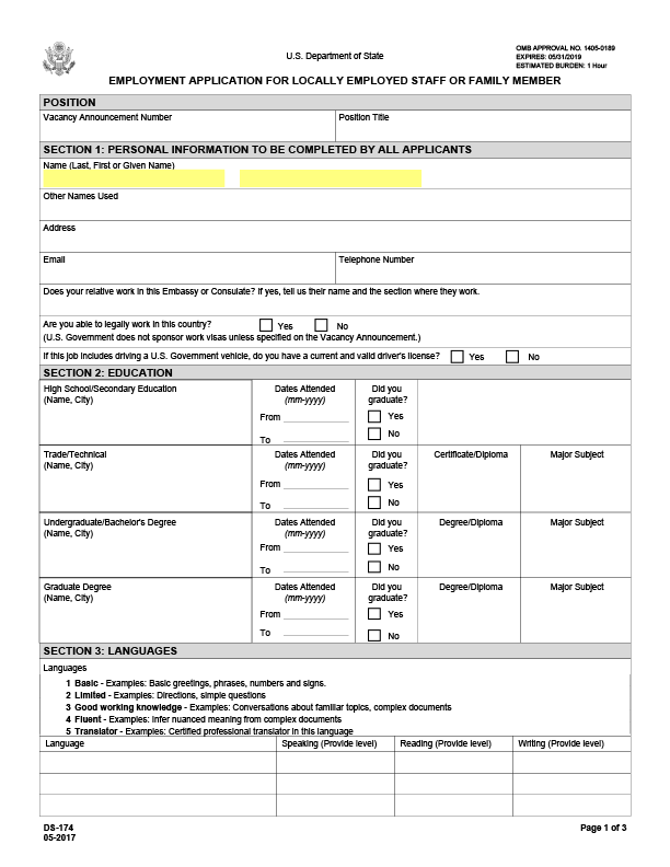 DS-174 - Locally Employed Staff or Family Member