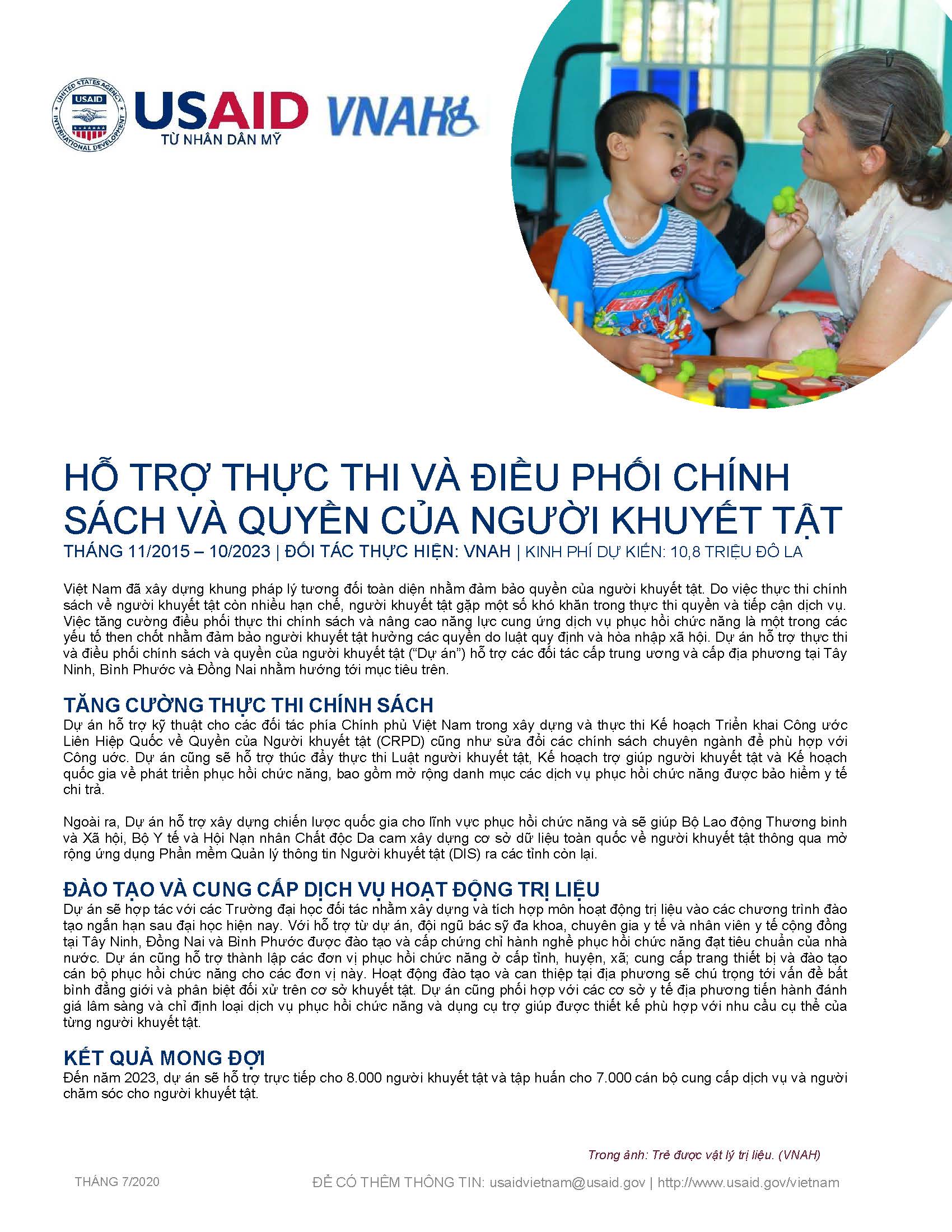 Hỗ trợ thực thi và điều phối chính sách và quyền của người khuyết tật