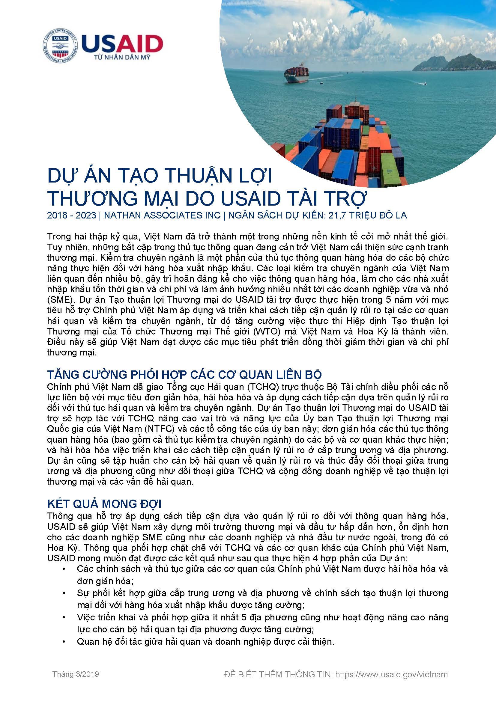 Tờ Thông Tin: Dự Án Tạo Thuận Lợi Thương Mại Do USAID Tài Trợ