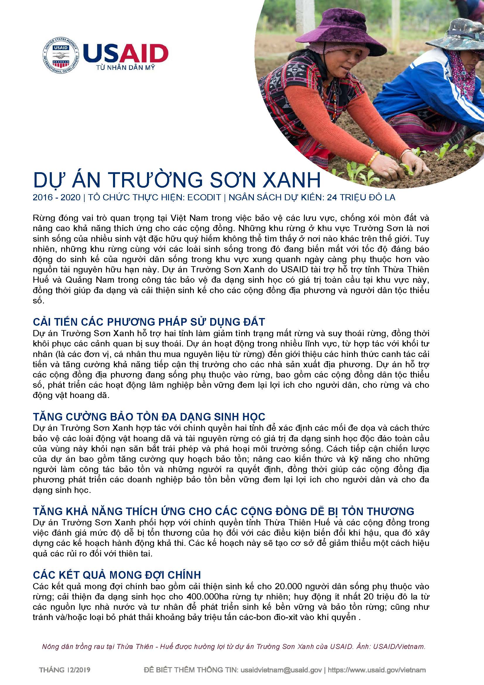 Tờ thông tin: Dự án Trường Sơn Xanh