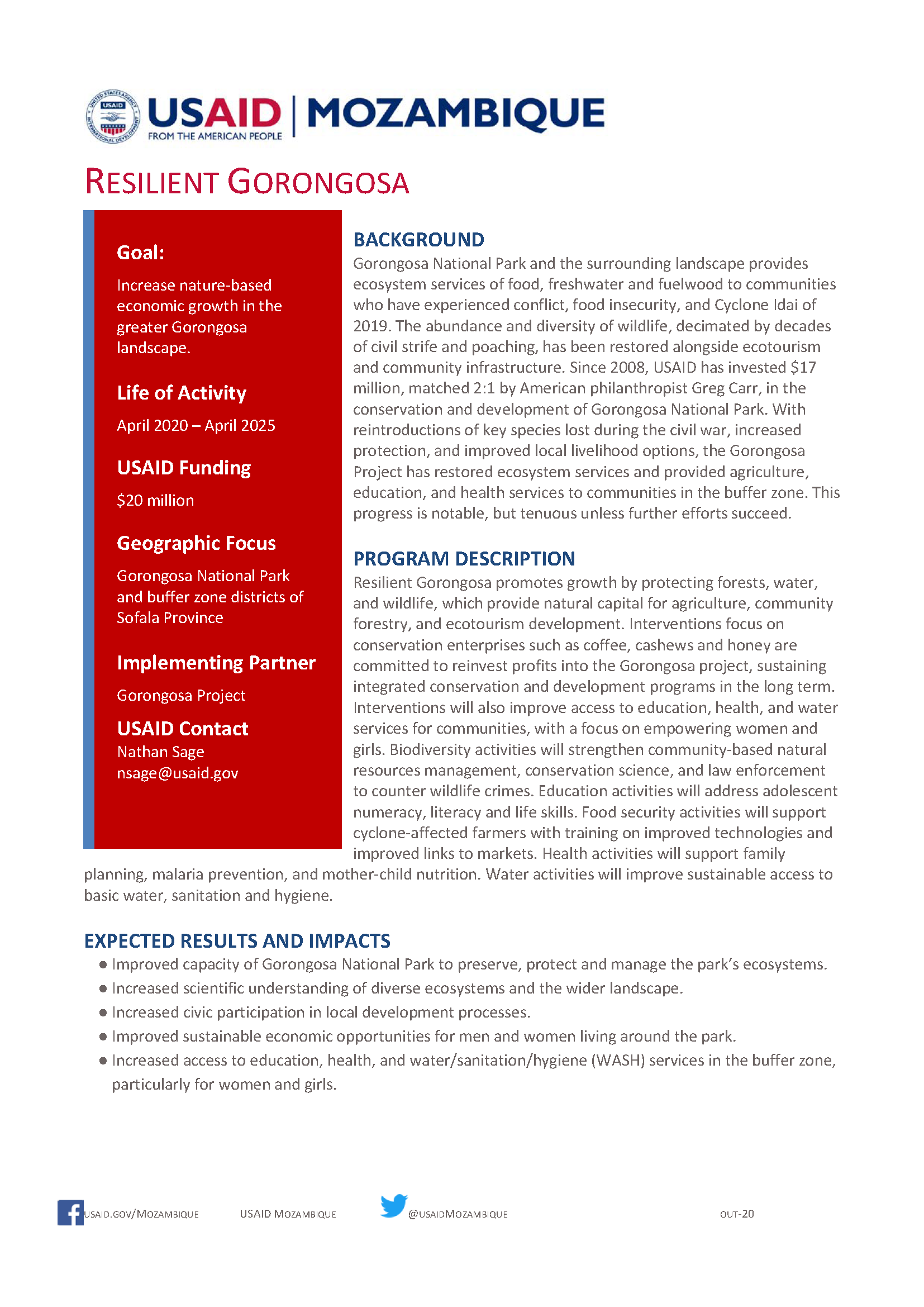 RESILIENT GORONGOSA - Fact Sheet