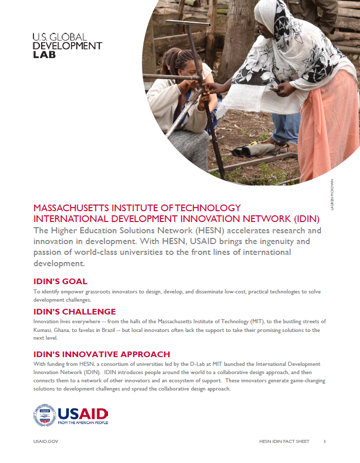 Massachusetts Institute of Technology International Development Innovation Network (IDIN) Fact Sheet