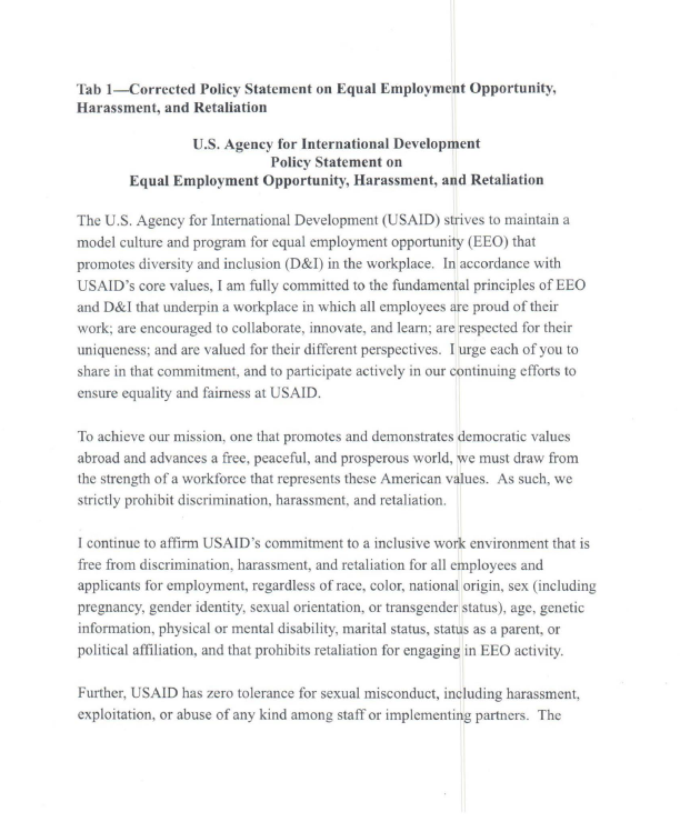 Final Policy Statement on Equal Employment Opportunity, Harassment, and Retaliation