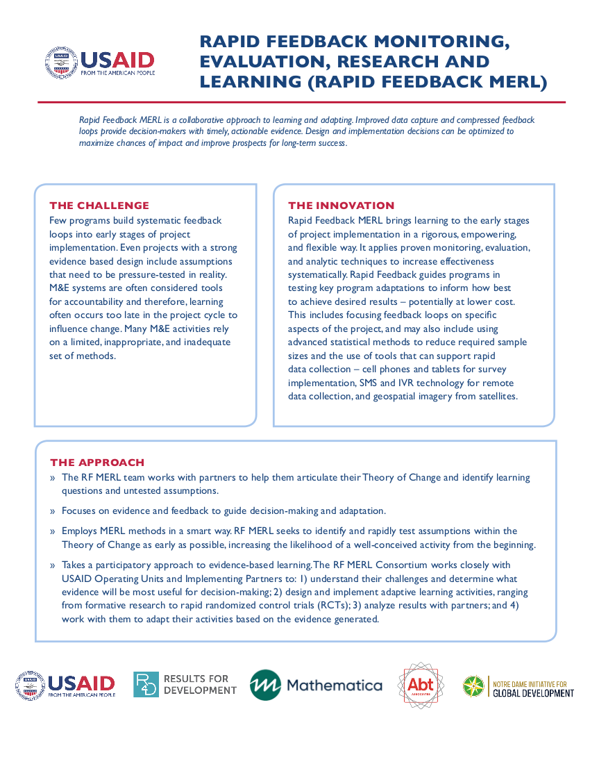 Rapid Feedback Monitoring, Evaluation, Research and Learning (Rapid Feedback MERL)