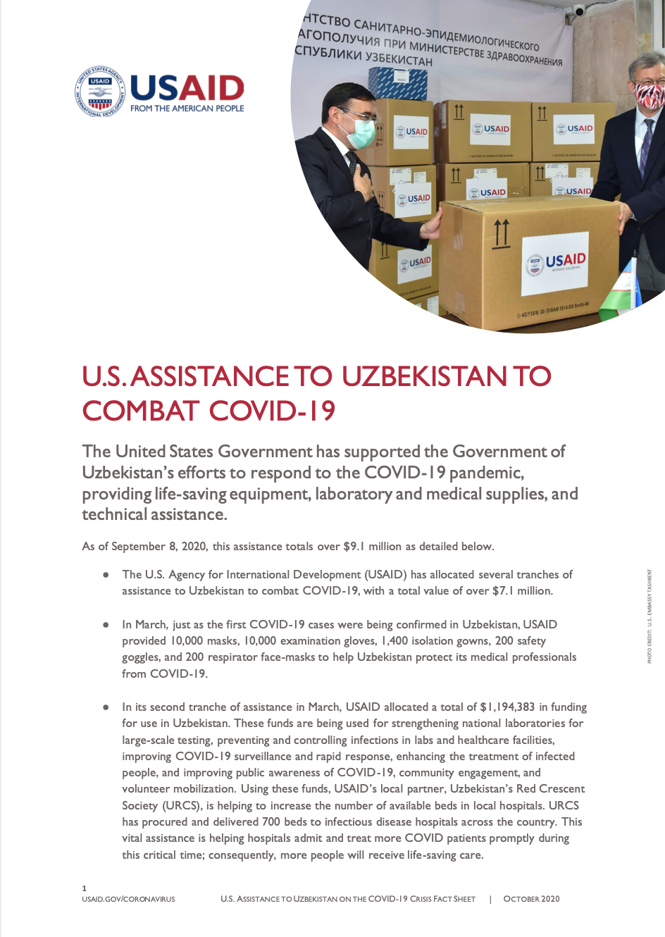 U.S. ASSISTANCE TO UZBEKISTAN TO COMBAT COVID-19 FACTSHEET