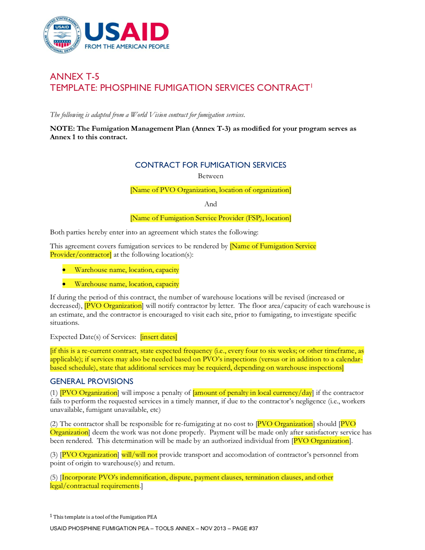 PEA T-5: Template Fumigation Services Solicitation and Contract Language