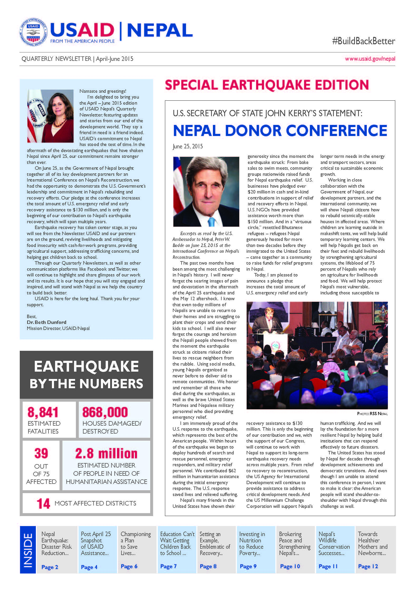 U.S. SECRETARY OF STATE JOHN KERRY’S STATEMENT: NEPAL DONOR CONFERENCE