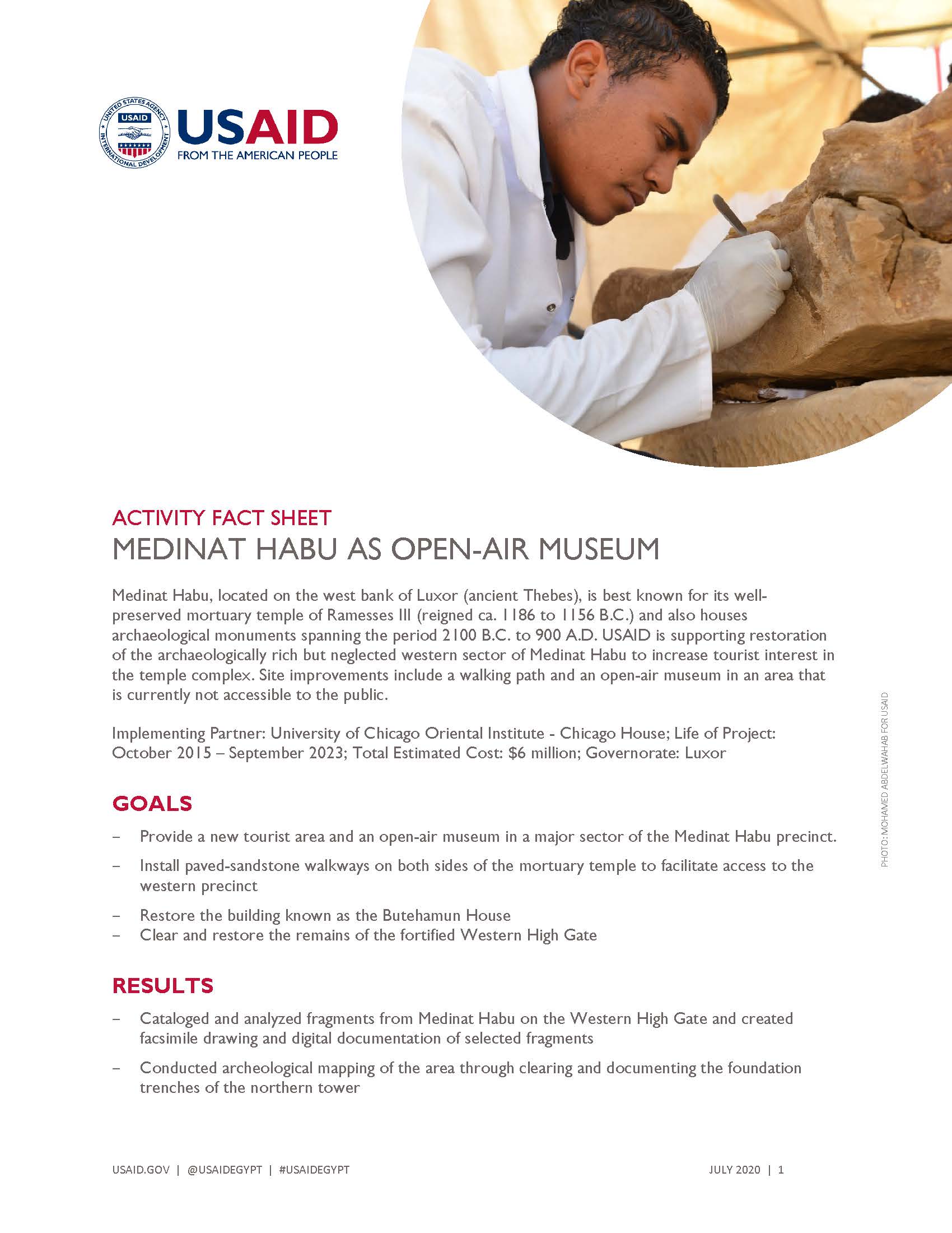 USAID/Egypt Activity Fact Sheet: Medinat Habu as Open-Air Museum