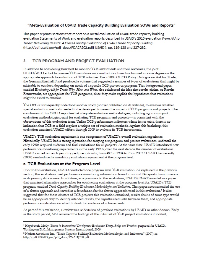 Meta-Evaluation of USAID Trade Capacity Building Evaluation SOWs and Reports