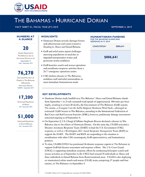 Bahamas Hurricane Dorian Fact Sheet #1 - 09-04-2019