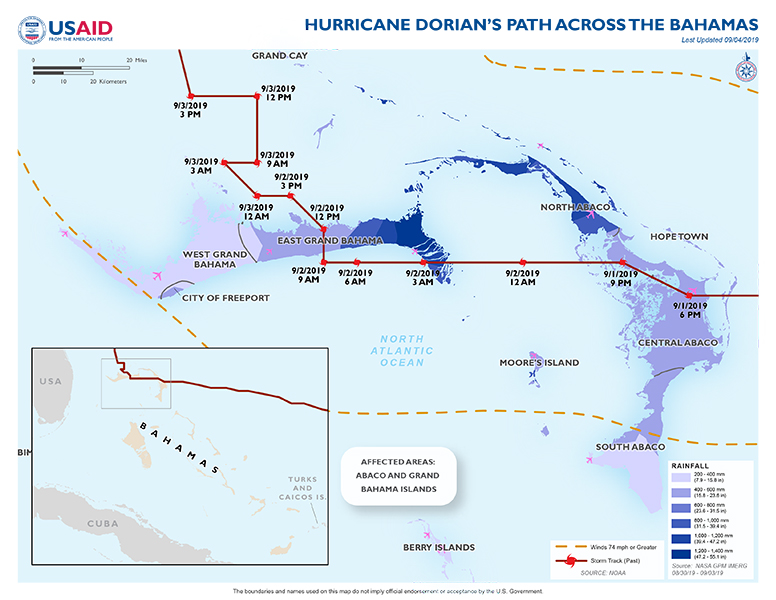 Bahamas Hurricane Dorian Map - 09-04-2019