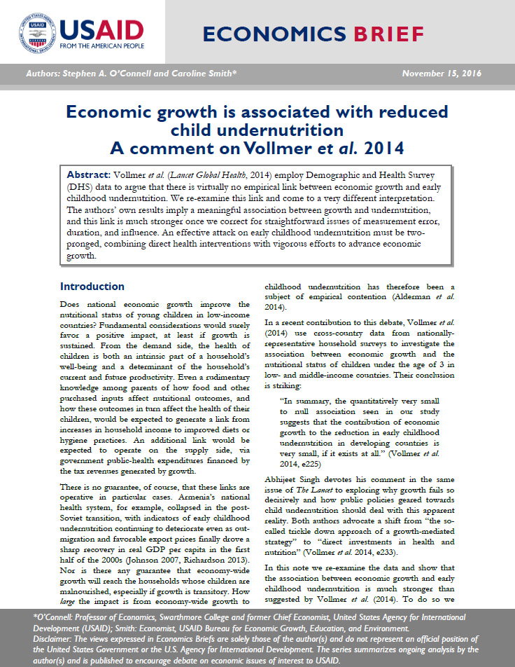 Economic growth is associated with reduced child undernutrition