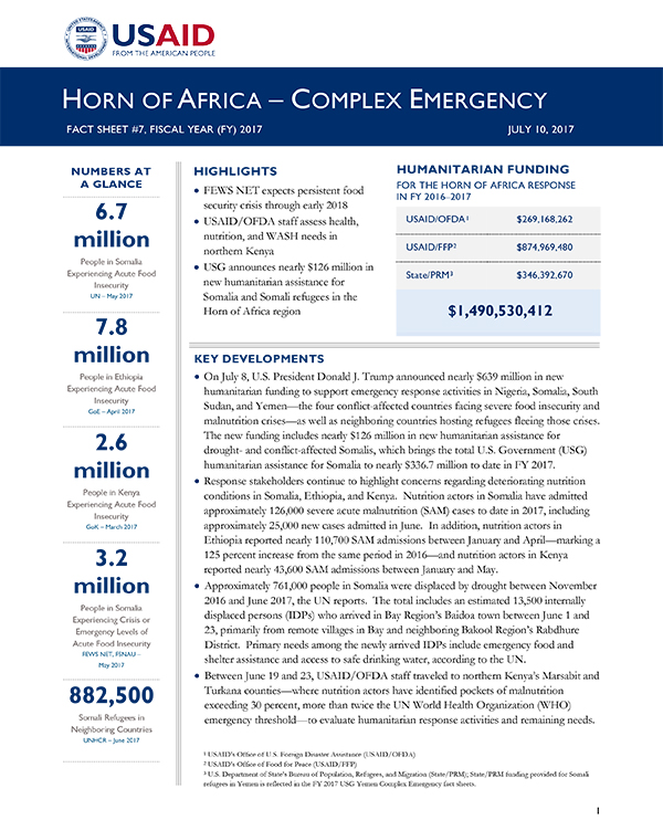 Horn of Africa Complex Emergency Fact Sheet #7 - 07-10-2017