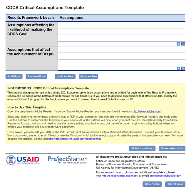 CDCS Critical Assumptions Template