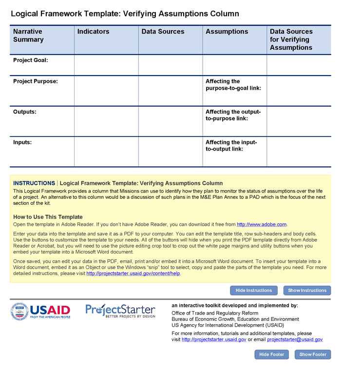 Logical Framework Template: Verifying Assumptions Column