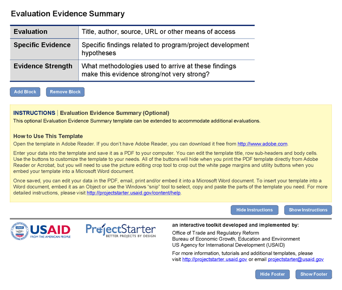 Project Evaluation Evidence Template