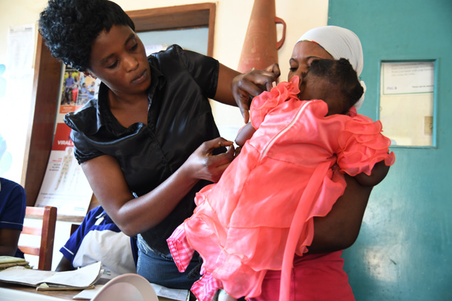 A vaccine is administered to an infant