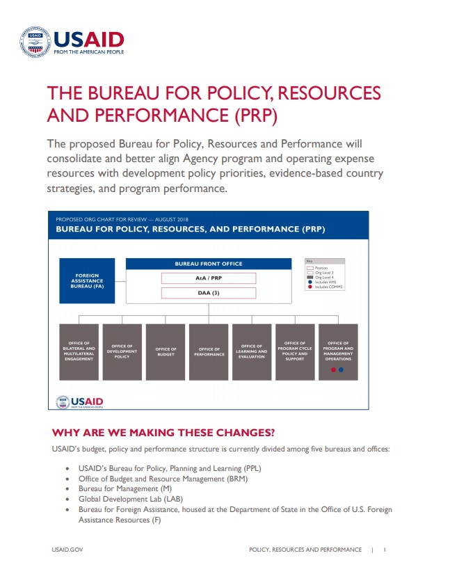 Fact Sheet: The Bureau for Policy, Resources, and Performance (PRP)