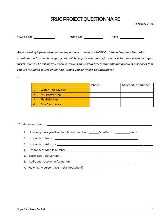 SRUC Project Questionnaire