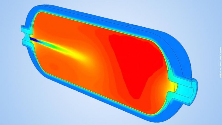 Illustration of the temperature distribution inside a hydrogen storage tank