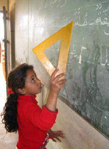 A student in a reading class activity in a Moroccan primary school.