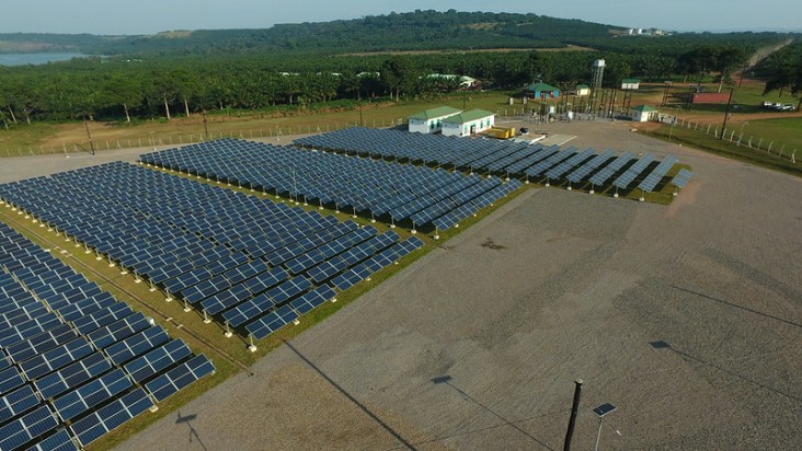 Aerial view of KIS hybrid thermal plant on Bugala Island in Uganda