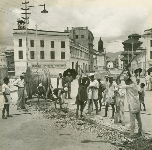 Image of telephone lines being laid in Kathmandu, Nepal