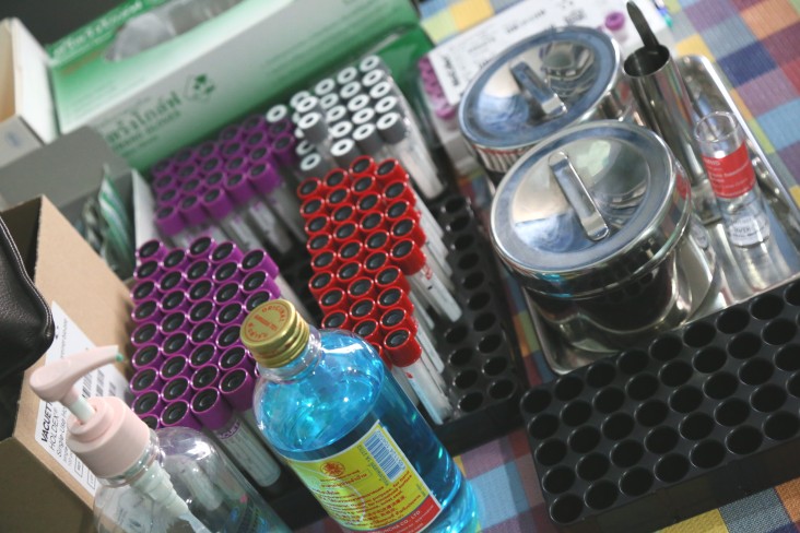 Sampling equipment stands ready for trained community HIV counselors in Bangkok.