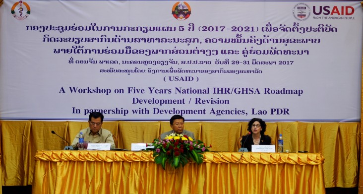 U.S. Ambassador Rena Bitter speaks during the Five-Year International Health Regulations Global Health Security Agenda (IHR/GHSA) Roadmap workshop in Vientiane.