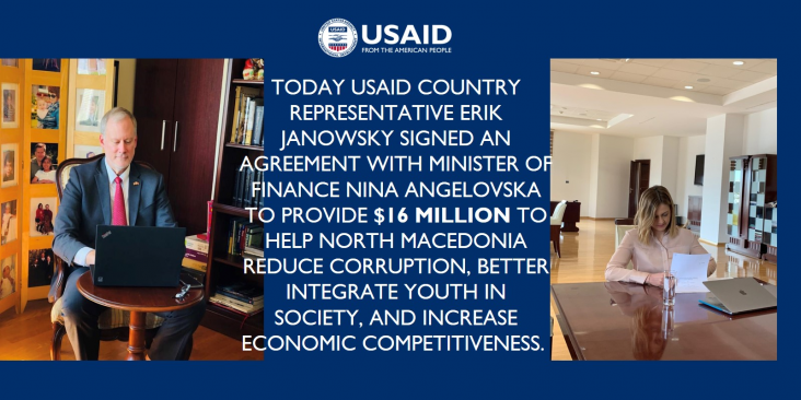 Përfaqësuesi i vendit për USAID-in Erik Janowsky dhe Ministresha e Financave Nina Angelova nënshkruan marrëveshjen e përbashkët