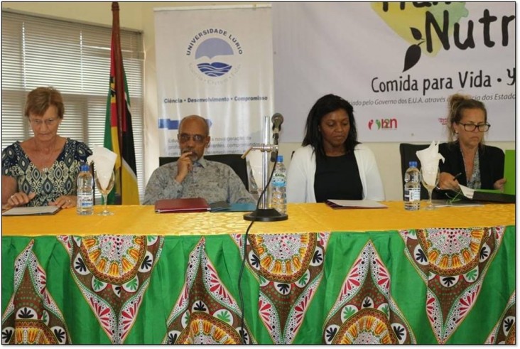 The Governor of Nampula Province, Dr. Victor Manuel Borges (center), joined USAID Health Office Director Monique Mosolf (right) and ADPP Executive Director Birgit Holm at the official launch event Tuesday for two U.S. Government nutrition projects in Nampula Province.