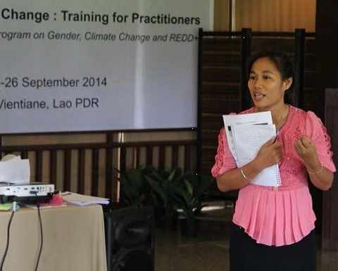 Chinneth Cheng speaks at an Equality in Climate Change training in Vientiane, Laos.