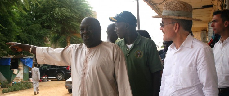 Amadou Bakhao Diaw, left, welcomes U.S. Ambassador to Senegal James P. Zumwalt to the Department of Dagana Hospital.