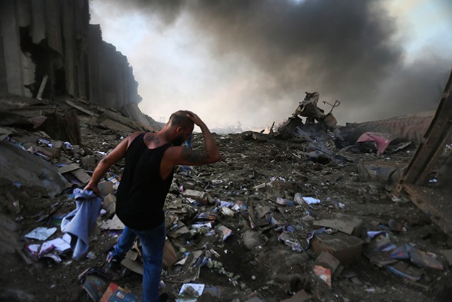 A picture shows the scene of an explosion at the port in the Lebanese capital Beirut on August 4, 2020.