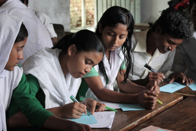 Girls and boys complete interactive lessons to raise awareness about domestic violence and child marriage through the Protectio