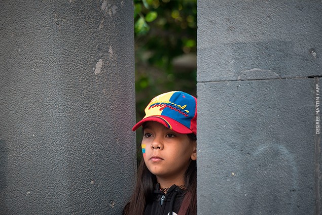 A protester takes part in a rally in support of Venezuelan opposition leader Juan Guaido at the Plaza de Espana in Santa Cruz de Tenerife 