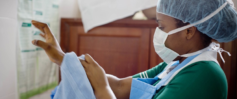 A third year midwifery student taking part in a practical training session on proper handwashing at the Korle Bu Nursing and Midwifery Training School in Accra, Ghana. 