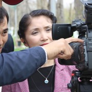 Journalists practicing during the cross-border exchange program 