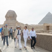 USAID/Egypt Mission Director Sherry F. Carlin discusses USAID's groundwater lowering project at the Sphinx with First Lady Melania Trump.