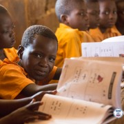 A primary one (first grade student) from a school implementing USAID's Education Activity in northern Ghana